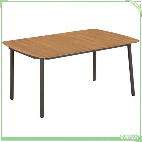 Ensemble à manger de jardin - FAFEICY - 3072495 - Résine tressée noire - Table acacia 150x90x72 cm - 6 places empilables (1/5)