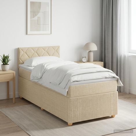 Cama box spring con colchón Crema 100 x 200 cm Tela (1/5)
