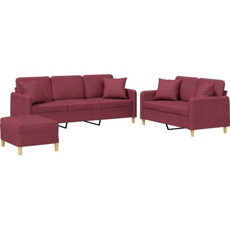 Ensemble de canapés 3 pcs avec coussins rouge bordeaux tissu vidaXL (1/5)