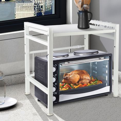 Soporte Extensible Para Horno De Microondas, Organizador de cocina Estante de almacenamiento, 2 Niveles Blanco (40-64)x45x36.5cm