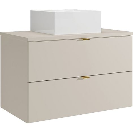 Mobile bagno sospeso con lavabo da appoggio quadrato Beige 80 cm - LAVENA
