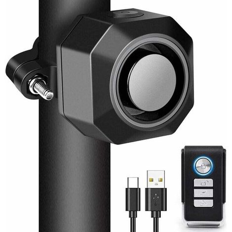 Wiederaufladbarer USB-Diebstahlalarm für Fahrräder, drahtloser Alarm für Motorräder und Roller mit Fernbedienung und einstellbarer Empfindlichkeit (1/4)