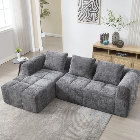 canapé salon modulable d angle chenille 250x158 cm gris OKMYHOME (1/5)