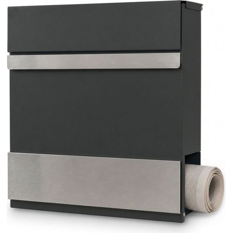 Relaxdays Cassetta postale, scomparto giornali, HxLxP: 37 x 37 x 11,5 cm, 4 chiavi, da parete, RAL7016-antracite-argento (1/5)