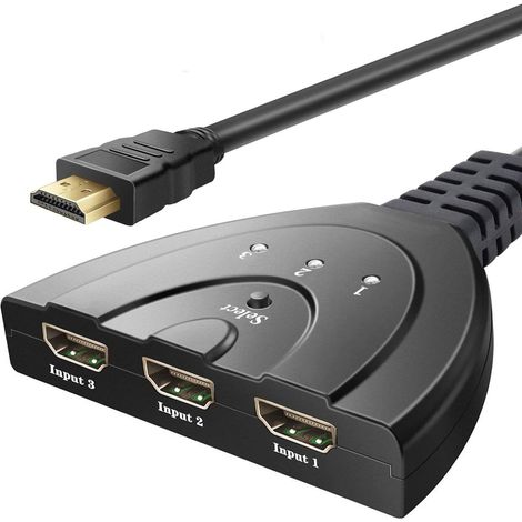 Commutateur HDMI - 3 Entrées 1 Sortie - Compatible 3D - Résolution 1080p - Câble Pigtail Intégré - Pour TV PC Console Projecteur - 1 Pièce (1/5)