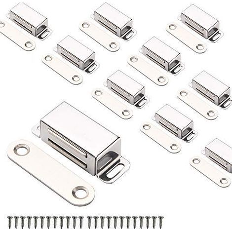 (Argent 10 Pack)Aimants d'armoire Loquet de porte d'armoire pour cuisine Salle de bain Placard penderie Fermetures de placard Loquet de tiroir de porte d'armoire (1/5)