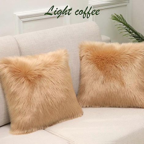 1 taie d'oreiller Rya Mat Fluffy, douce et moelleuse, en fausse fourrure, 45 x 45 cm, couleur café clair. (1/5)