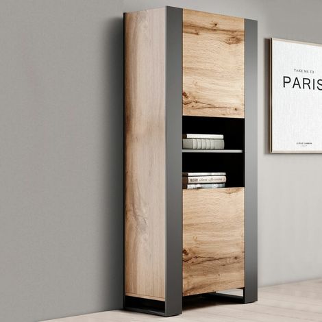 Bb-Loisir – Vitrine WOODY 65x171x40 cm – Panneau stratifié anthracite – Porte universelle – Pour salon, chambre ou bureau (1/5)