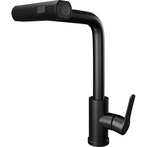 GBLY Rubinetto da cucina, miscelatore estraibile con soffione doccia, rubinetto per lavello girevole a 360°, acciaio inossidabile con 2 modalità di getto, rubinetto da cucina - Nero spazzolato (1/5)