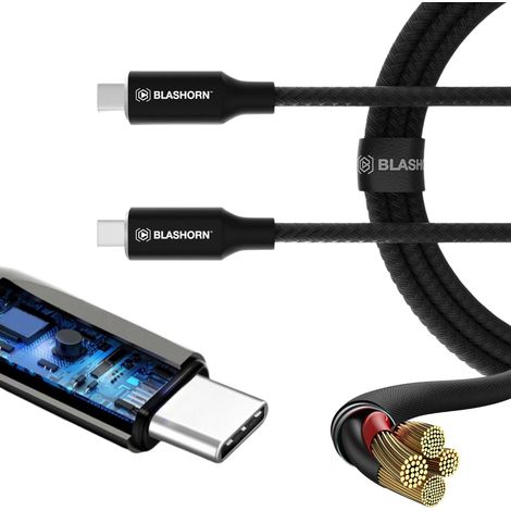 USB-C/USB-C-Kabel Blashorn, robustes Nylongeflecht, QC 3.0, 2,4 A, 1,2 m (1/5)