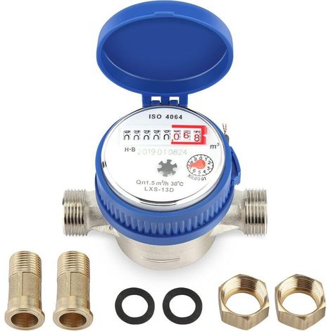 Compteur d'eau froid 1.5m³/h – Débitmètre en cuivre résistant au gel – Température 0-40°C – Installation rapide sur robinet (1/5)