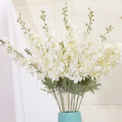 Lot de 6 Fleurs artificielles en Soie Delphinium de 85 cm à Longues tiges pour Grand Vase, Maison, décoration de fête de Mariage (Blanc) (1/5)