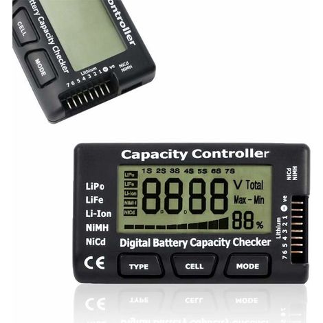 Testeur de capacité de batterie numérique LCD 2 à 7 cellules LiPo/Li-ion 4 à 7 cellules NiMH/NiCd Noir compact (1/5)