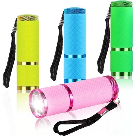 Lot de 4 mini lampes de poche, 9 LED et lampe de poche à main de couleurs assorties pour camping, randonnée, extérieur (lumière blanche) [Classe énergétique A] (1/5)