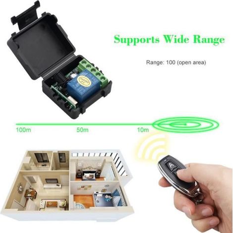 Module Émetteur-Récepteur RF - 433 MHz - Relais Sans Fil - DC 12 V - 1 Canal - Télécommande Incluse (1/4)