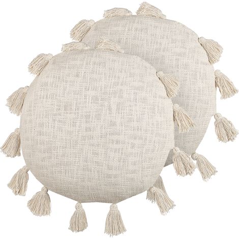 Conjunto de 2 cojines de algodón beige claro 45 cm borlas moderno boho Madia