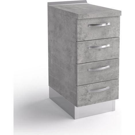 Base de la cajonera de la cocina 40x60x84 cm en madera de cemento gris con cuatro cajones - Massa (1/3)