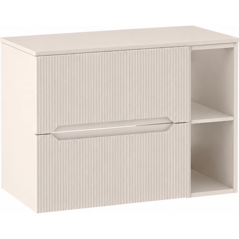 Meuble sous vasque suspendu avec étagère et plan L.80 cm cachemire mat façade rainurée NOVO Furnidea (1/5)