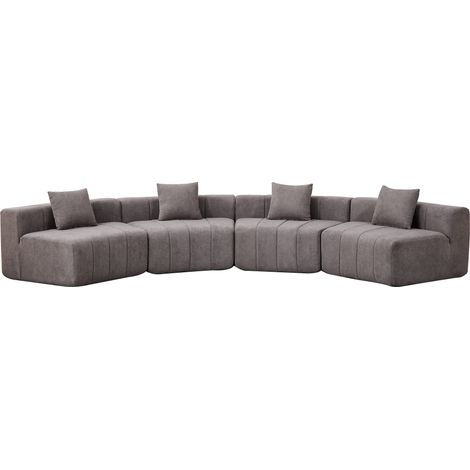 Divano modulare curvo in ciniglia grigia con 2 cuscini, design semicircolare (1/5)