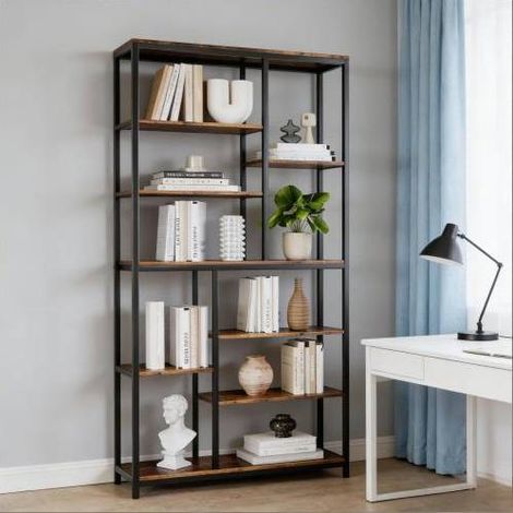 MEUBLIV Bibliothèque étagère 100x30x200 cm noir et brun rustique style industriel (1/5)