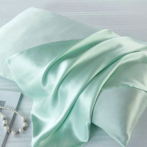 Taie d'oreiller en soie de mûrier naturelle, vert clair, taille standard 50x76 cm, haute qualité. (1/5)