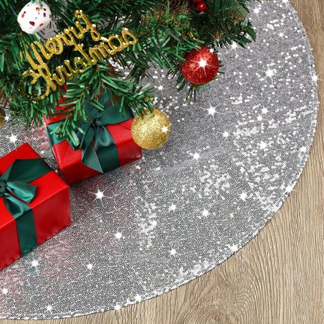 Falda para árbol de Navidad, 122 cm de diámetro, base para árbol de Navidad, decoración para árbol de Navidad, decoración de interior (plateada) (1/5)