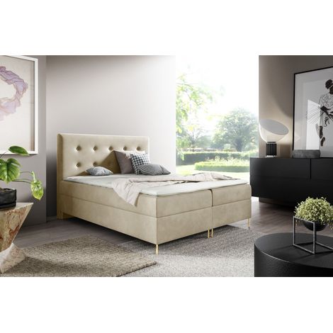 Sofello LOUI Bett 200 x 200 cm 2x Sockel für TOPPER Bett 5 cm kostenlos Hohe Beine in beige Veloursgold (1/5)