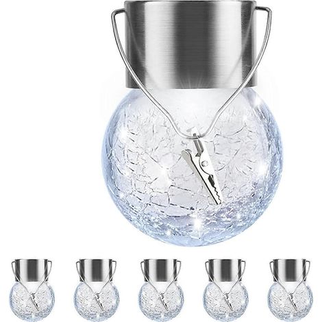 Lot de guirlandes lumineuses solaires d'extérieur, lanterne solaire étanche avec poignée et pince, boules décoratives en verre craquelé (1/4)