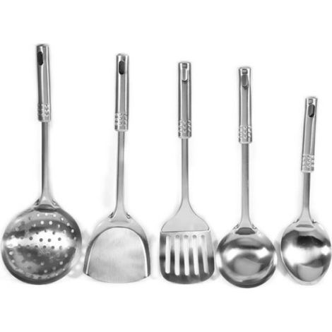 Ensemble Ustensiles Cuisine - Acier Inoxydable 5 Pièces - Cuillère Cuillère À Soupe Passoire Pelle Plate Spatule - Pour Cuisine Maison (1/4)