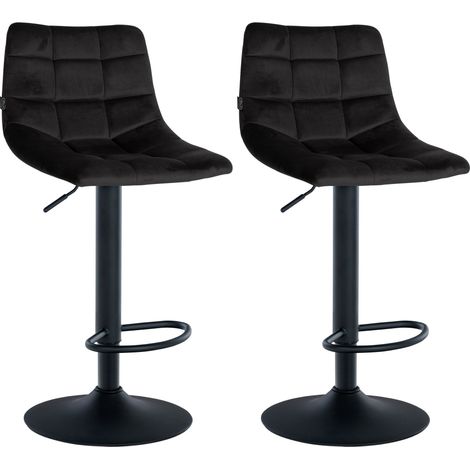 Set di 2 sgabelli da bar in velluto nero, base e poggiapiedi in metallo nero regolabili in altezza TDB10628