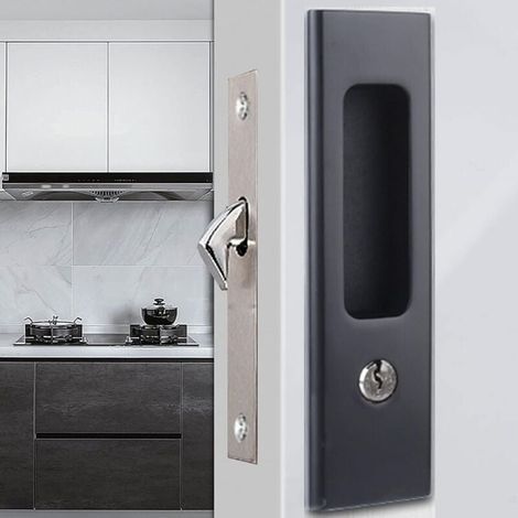 Maniglia per porta scorrevole con serratura, serratura per porta scorrevole, maniglia antifurto per porta finestra con chiavi, nera (1/5)