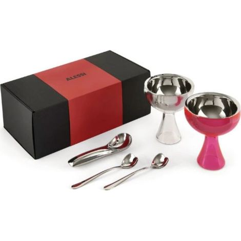 Alessi set gelato regalo, 2 coppe in PMMA fucsia e ghiaccio, 2 ciotole acciaio inox 18-10, cucchiaini e spatola Koki