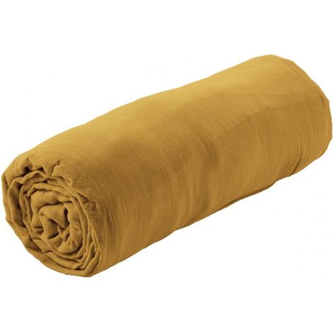 OUREA - Drap Housse 200x200cm Gaze de Coton Safran