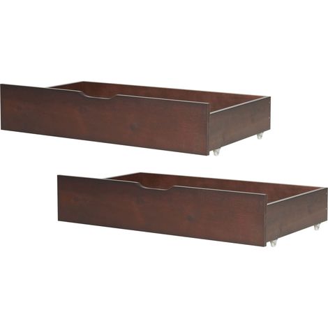 Set di 2 cassetti per letto con ruote in legno di pino massiccio scuro Rumilly