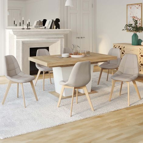 Lote de 6 sillas de comedor escandinavas GABY beige de tela (1/5)