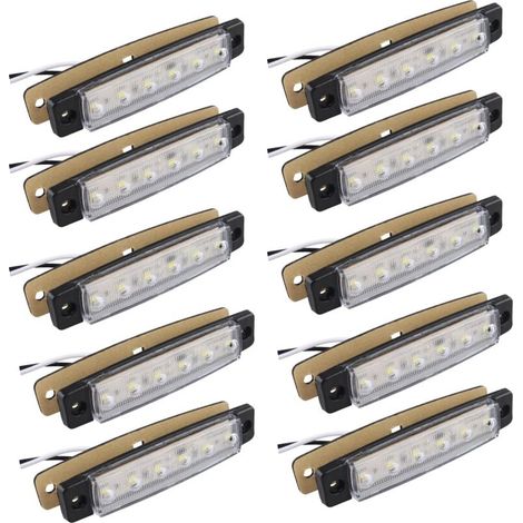 10pcs 12V Side Marker Lights 6SMD LED Front Lamp Rear Side Marker Lights for Trailer Truck Caravan Camper Van Lorry Bus Boat Tractor Motor White (1/5)