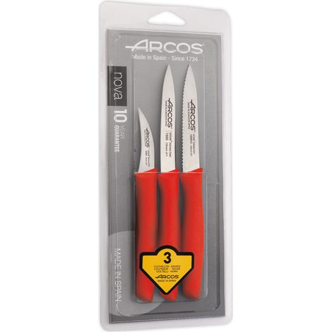 Messerset Mondadores Arcos Nova 189622 Edelstahl Nitrum und mango rot Polypropylen 3 Stück in Blisterverpackung