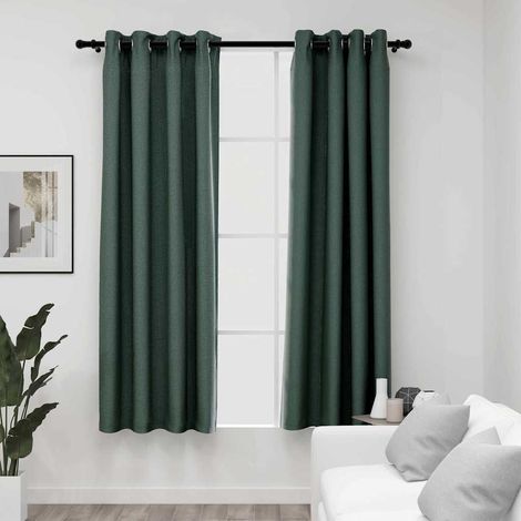 vidaXL Cortinas opacas con ojales look de lino 2 pzas verde 140x175 cm (1/5)