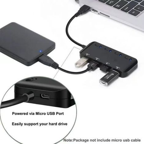 USB 3.0 Hub – 4 Anschlüsse – Ultraschlank – Individuelle LEDs – Ein-/Ausschalter (1/5)