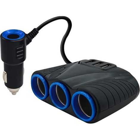 Divisor de encendedor de cigarrillos para coche 12V/24V - 3 puertos de entrada USB 5V/3.1A - 3 interfaces de encendedor de cigarrillos - Cargador para coche - Accesorios para automóviles - Negro (1/5)