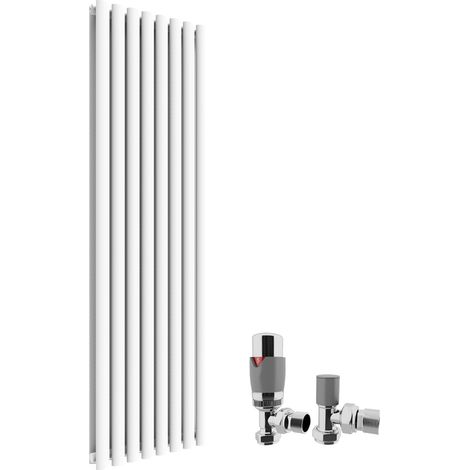 ELEGANT 1600 x 480mm Vertical Column Radiator White Oval Double Panel Designer Radiator Heater + Chrome Thermostatic Radiator Valves (1/5)