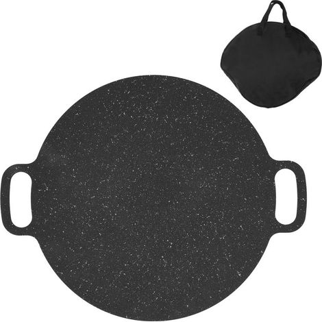 Poêle à griller coréenne ronde en fonte antiadhésive avec revêtement en pierre médicale, bonne isolation, plaque de cuisson pour barbecue avec sac de rangement Oxford, 25 cm / 9,8 pouces (1/5)