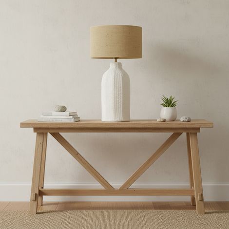 Lámpara de Mesa de Cerámica Blanca y Yute Serie ELSA (1/5)