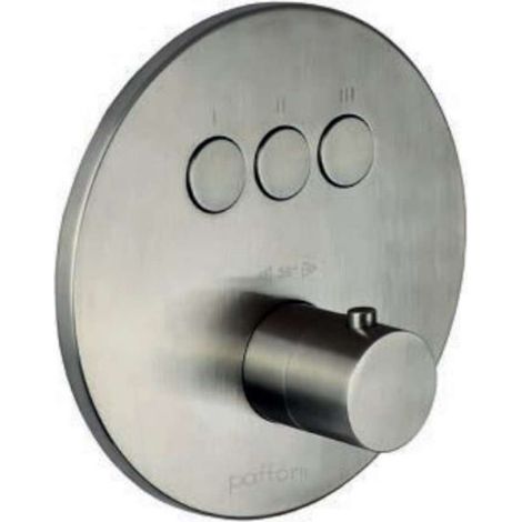Conjunto de ducha exterior termostático empotrado con 3 funciones y pomo color acero cepillado Paffoni Compact Box CPT019ST  Steel Looking (1/3)