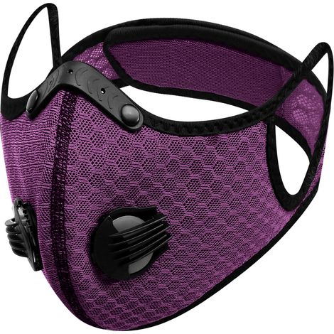 2 masques à charbon actif pour le sport de plein air, le cyclisme, la prévention de la poussière et de la brume avec un masque à cartouche 5 couches, lavable et respirant, anti-pollen, brouillard (vio