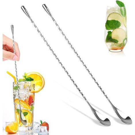 Set da cocktail in acciaio inox composto da 2 pezzi, con design a spirale per miscelare e contenere le bevande, manico lungo, ideale per barman. (1/5)