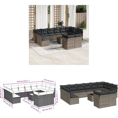 13-tlg. Garten-Sofagarnitur mit Kissen Grau Poly Rattan - Gartenmöbel - Rattan Möbel - Gartenset - Esstisch Set - Lounge Sofa - Home & Living (1/3)