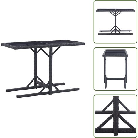 Table de jardin Noir 110x53x72 cm Verre et résine tressée - Table De Jardin - Table D'extérieur - Table En Résine Tressée - Table Avec Dessus En Verre - Mobilier De Jardin (1/5)
