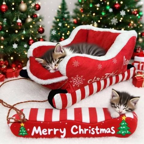 Lit Pour Animaux En Forme De Traîneau De Père Noël - Coussin Amovible Et Lavable - Pour Chiens Et Chats De Petite Taille - Taille S (1/5)