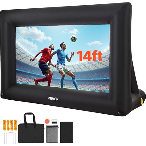 VEVOR Ecran de Projection Gonflable Diagonale de 427 cm, Format 16:9, en 600D Lavable, avec Sac de Rangement, Installation Facile, pour Exterieur, Cinema Maison, Soiree a Theme, Jardin, Piscine